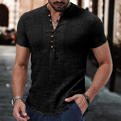 Jeroen | Cotton Linen V-Neck Shirt for Men