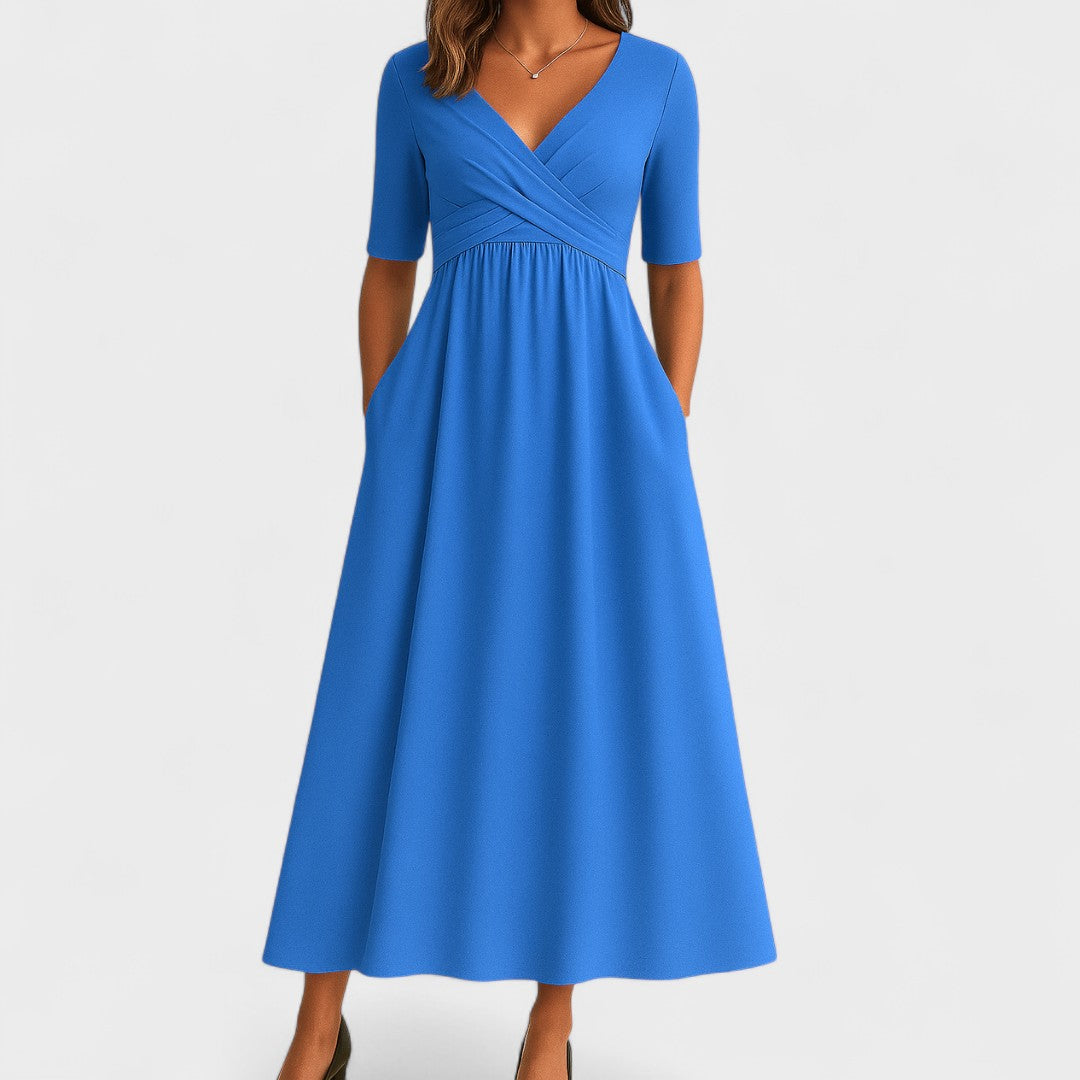 Ladies' Maxi Summer Dress with V-Neck and Three-Quarter Sleeves