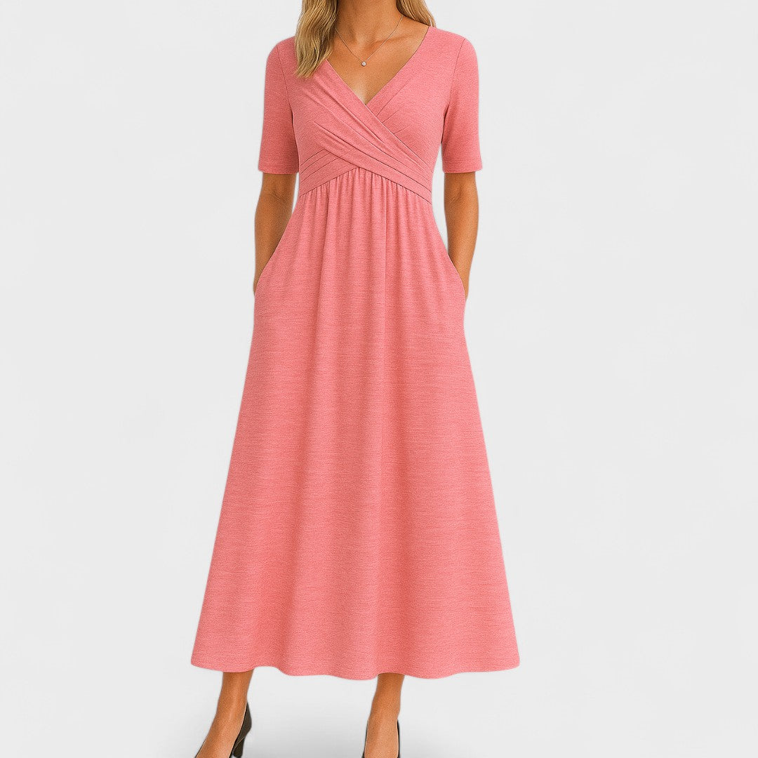 Ladies' Maxi Summer Dress with V-Neck and Three-Quarter Sleeves