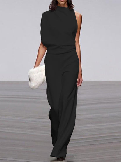 Sleeveless Jumpsuit with Open Back and Flared Legs