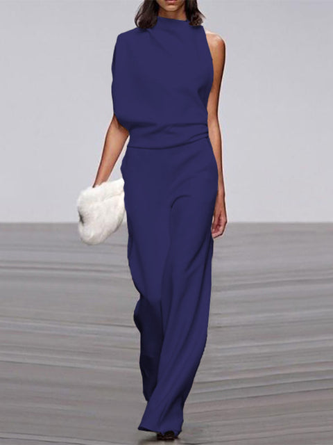 Sleeveless Jumpsuit with Open Back and Flared Legs