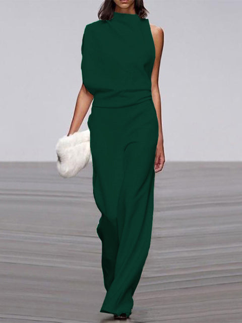 Sleeveless Jumpsuit with Open Back and Flared Legs