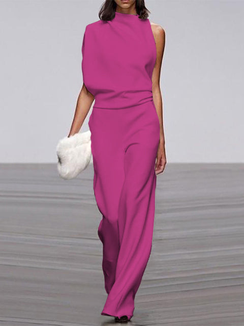 Sleeveless Jumpsuit with Open Back and Flared Legs