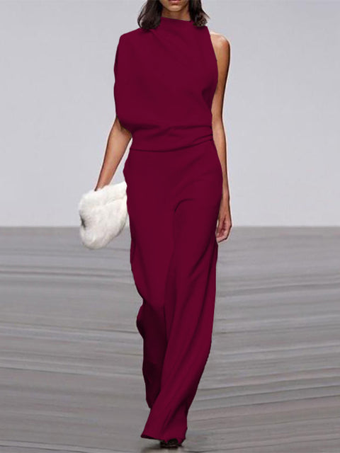 Sleeveless Jumpsuit with Open Back and Flared Legs