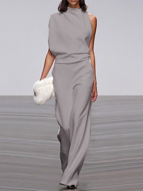 Sleeveless Jumpsuit with Open Back and Flared Legs
