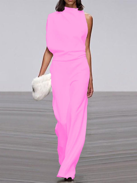 Sleeveless Jumpsuit with Open Back and Flared Legs