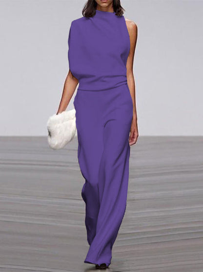 Sleeveless Jumpsuit with Open Back and Flared Legs
