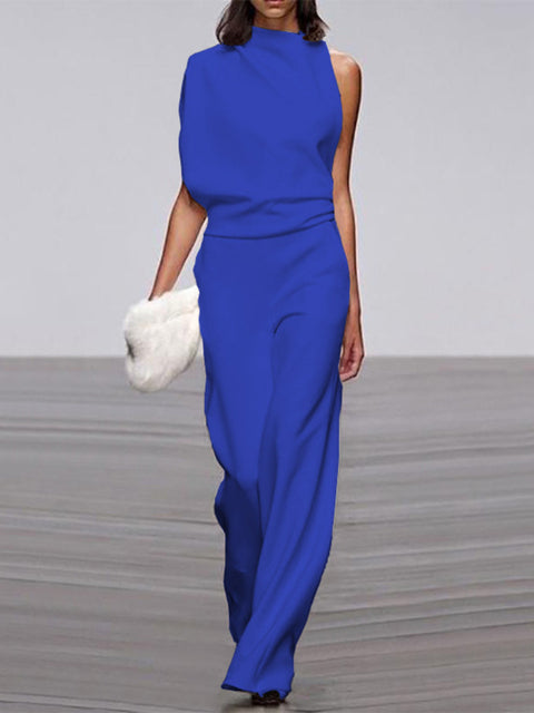 Sleeveless Jumpsuit with Open Back and Flared Legs