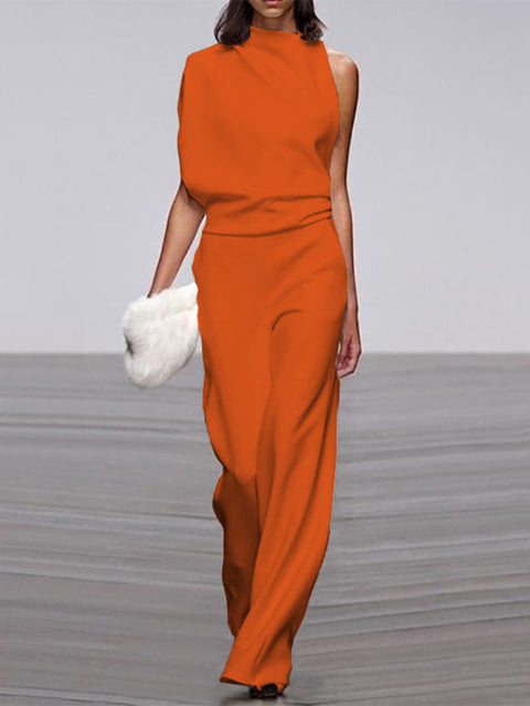 Sleeveless Jumpsuit with Open Back and Flared Legs