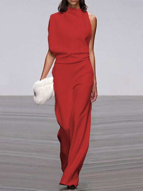 Sleeveless Jumpsuit with Open Back and Flared Legs