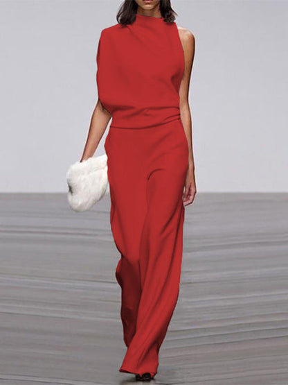 Sleeveless Jumpsuit with Open Back and Flared Legs