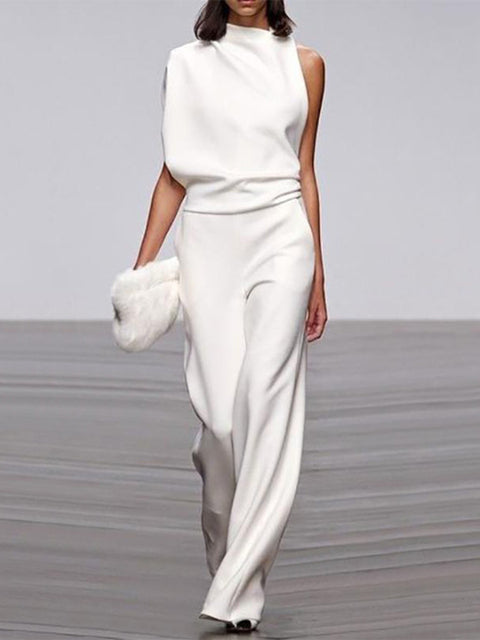 Sleeveless Jumpsuit with Open Back and Flared Legs