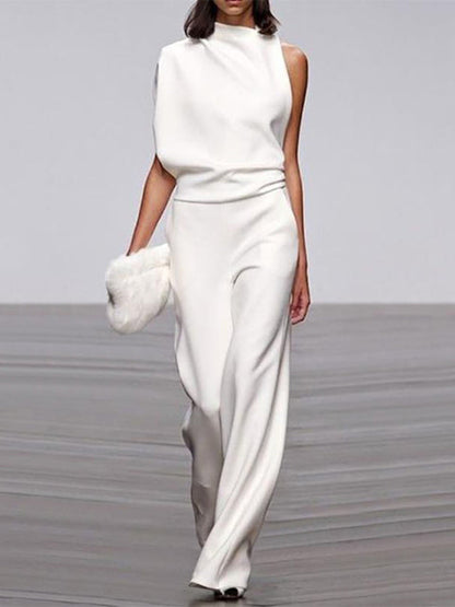 Sleeveless Jumpsuit with Open Back and Flared Legs