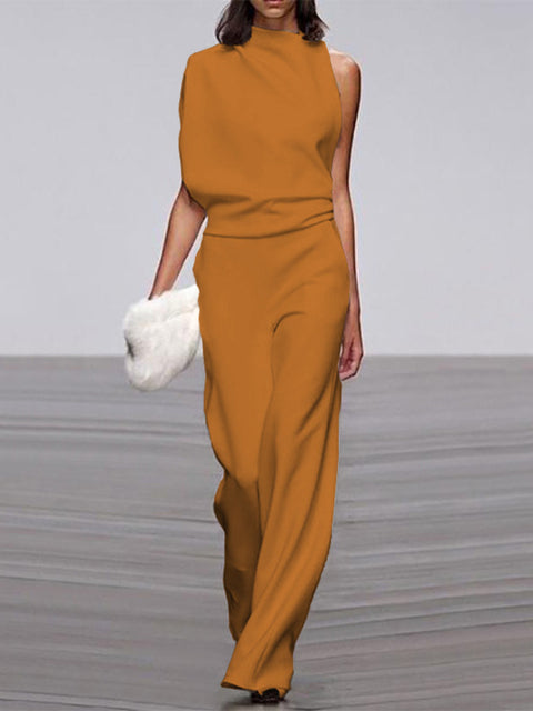Sleeveless Jumpsuit with Open Back and Flared Legs