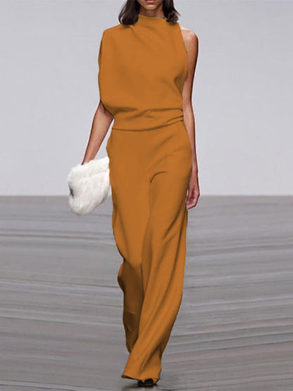 Sleeveless Jumpsuit with Open Back and Flared Legs