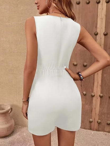 Jumpsuit with V-neck and chain belt