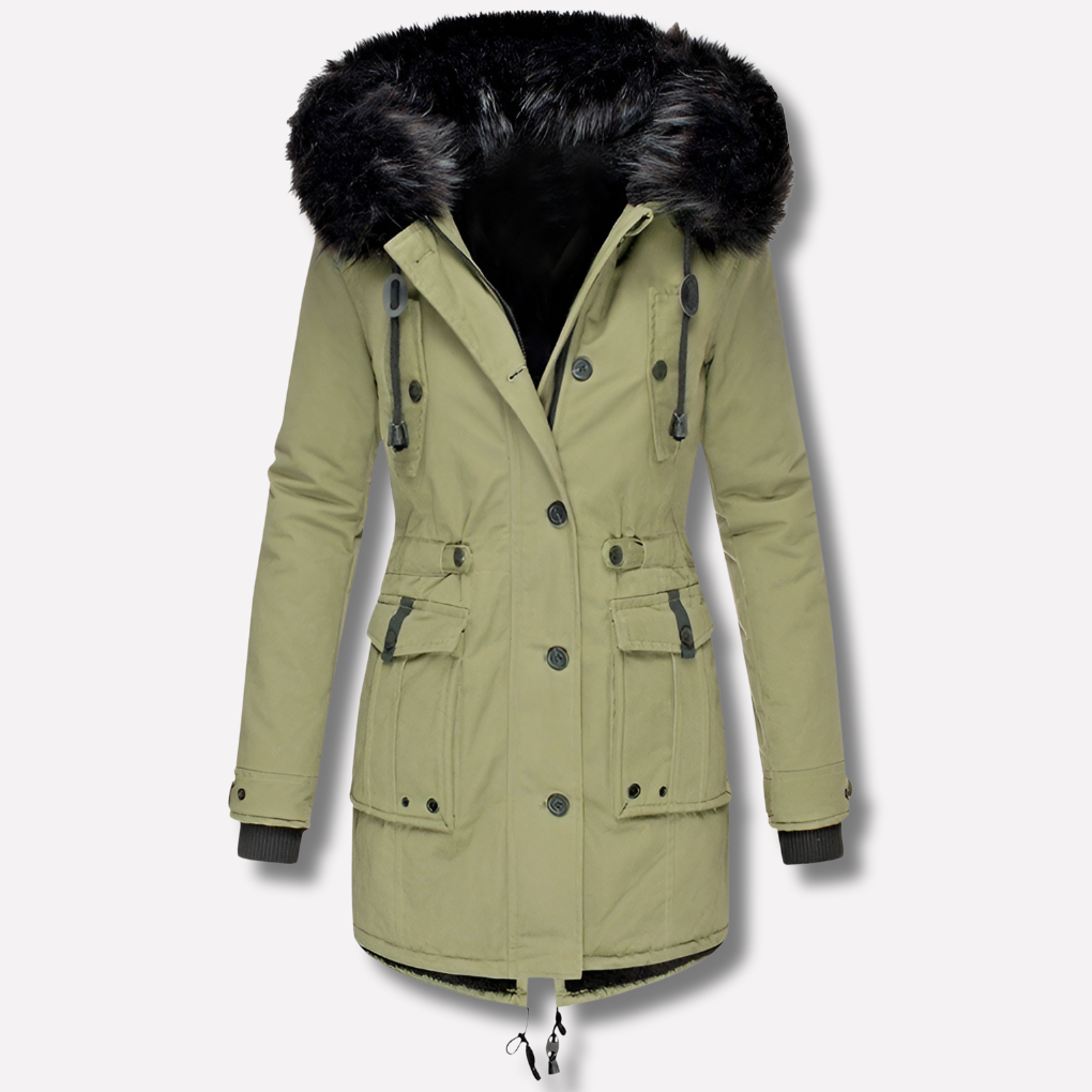 Parka da donna con cappuccio e tasche con patta