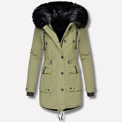 Parka da donna con cappuccio e tasche con patta
