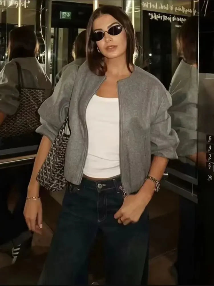 Stylish Short Bomber Jacket for Women with Zip