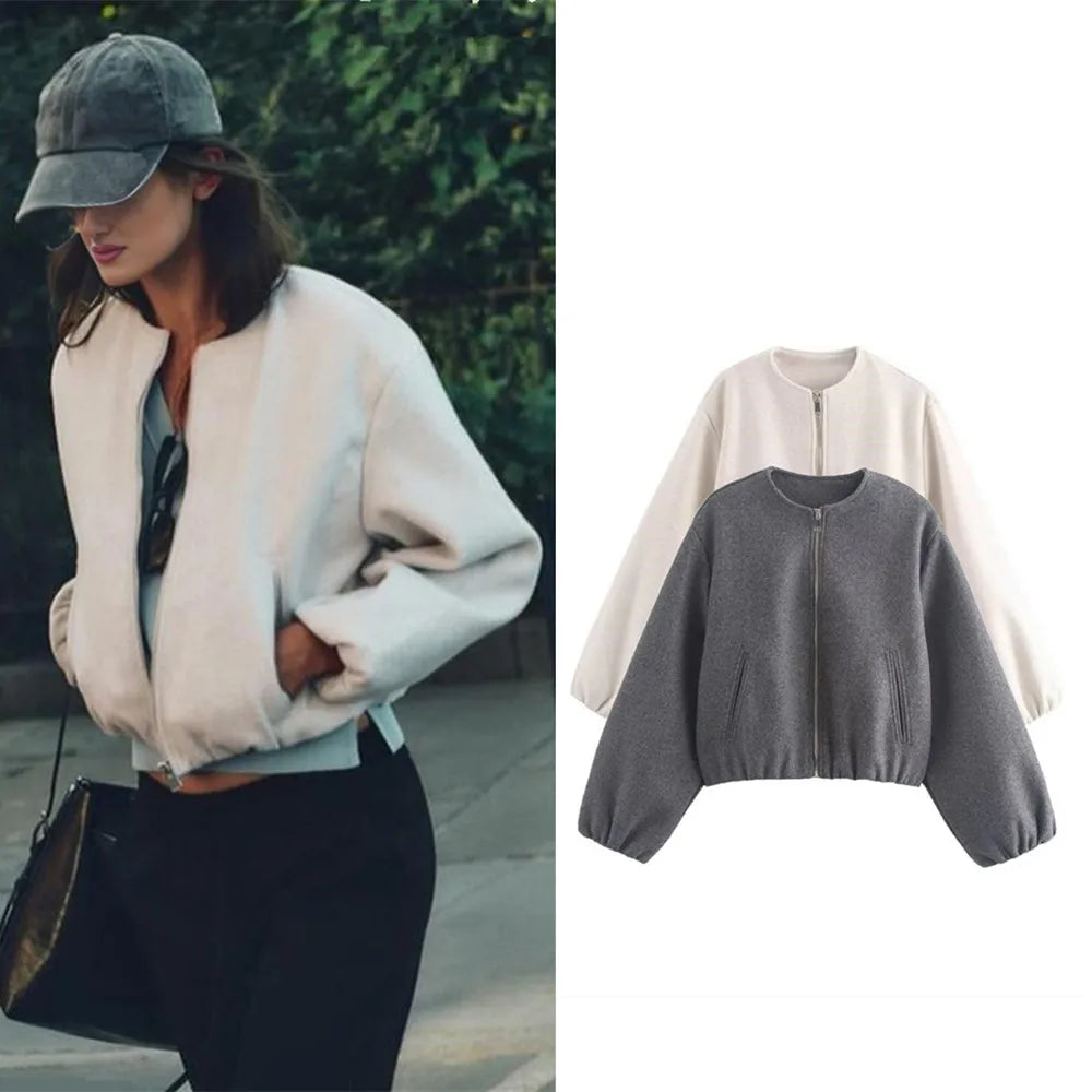 Stylish Short Bomber Jacket for Women with Zip
