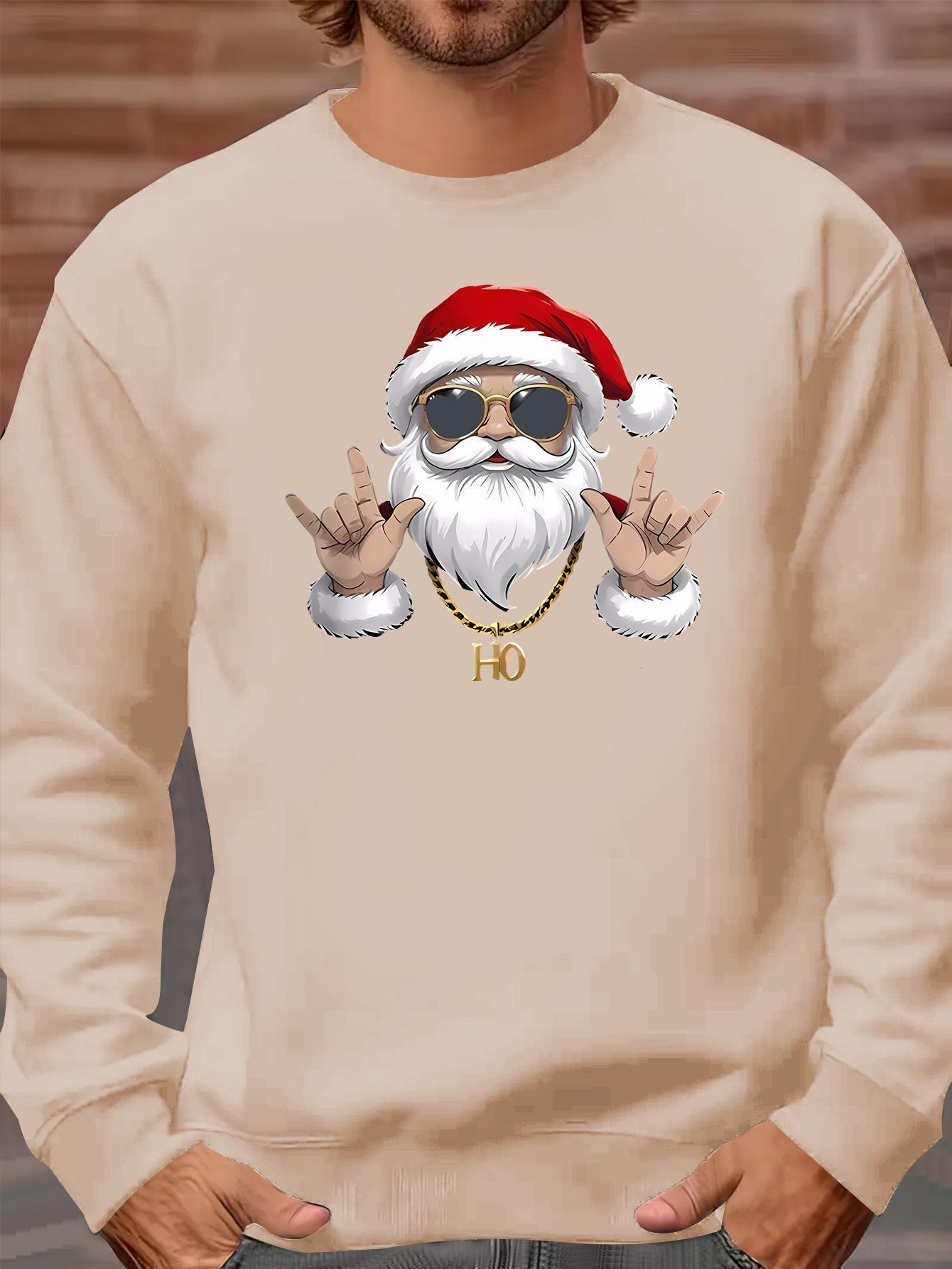 Kasper | Men's sweatshirt with Santa print and long sleeves