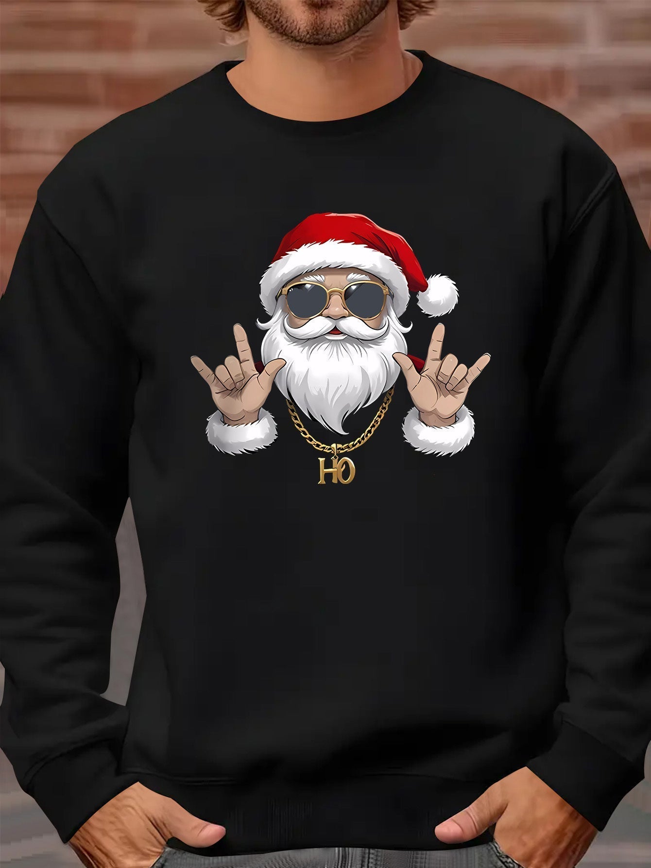 Kasper | Men's sweatshirt with Santa print and long sleeves