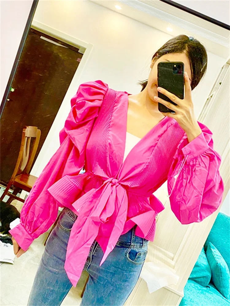 Käthe | V-neck Blouse with Puff Sleeves