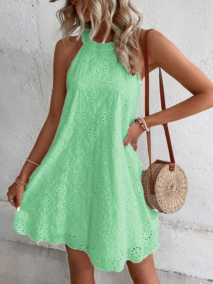 Ladies' Airy Swing Dress with Halterneck and Embroidery