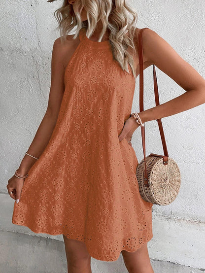 Ladies' Airy Swing Dress with Halterneck and Embroidery