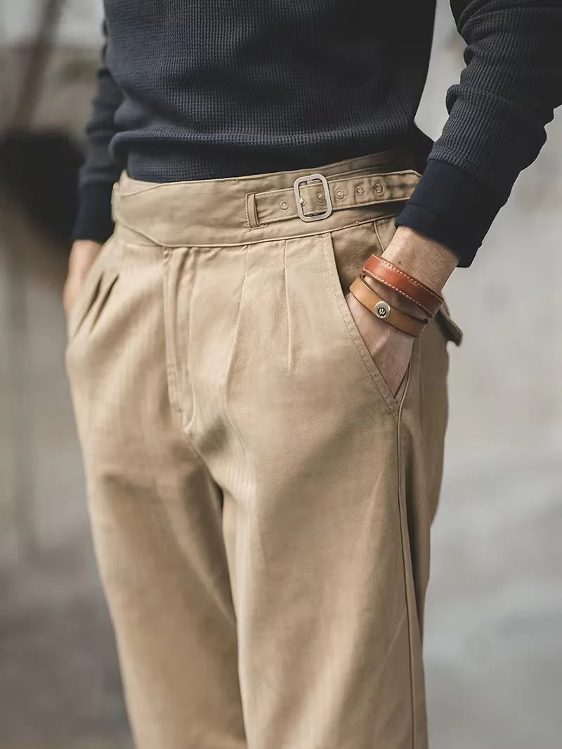 Khaki Trousers with High Waist