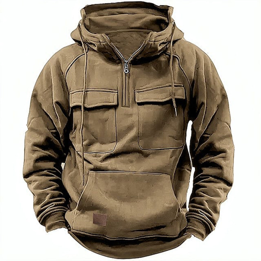 Retro Motor Hoodie for Men with a Rugged Look and Practical Details