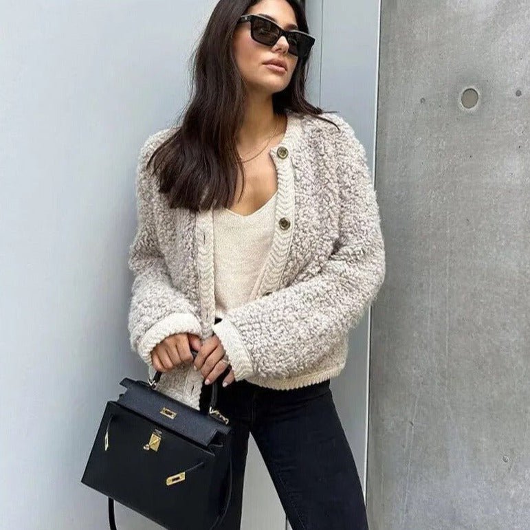 Colete teddy para mulher, quente e macio, com botões e bolsos