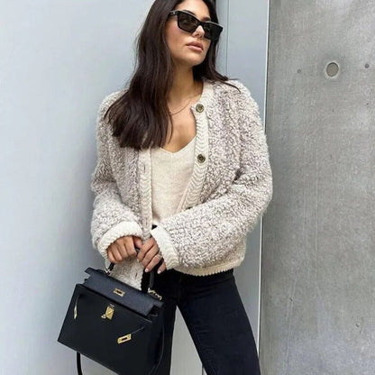 Colete teddy para mulher, quente e macio, com botões e bolsos