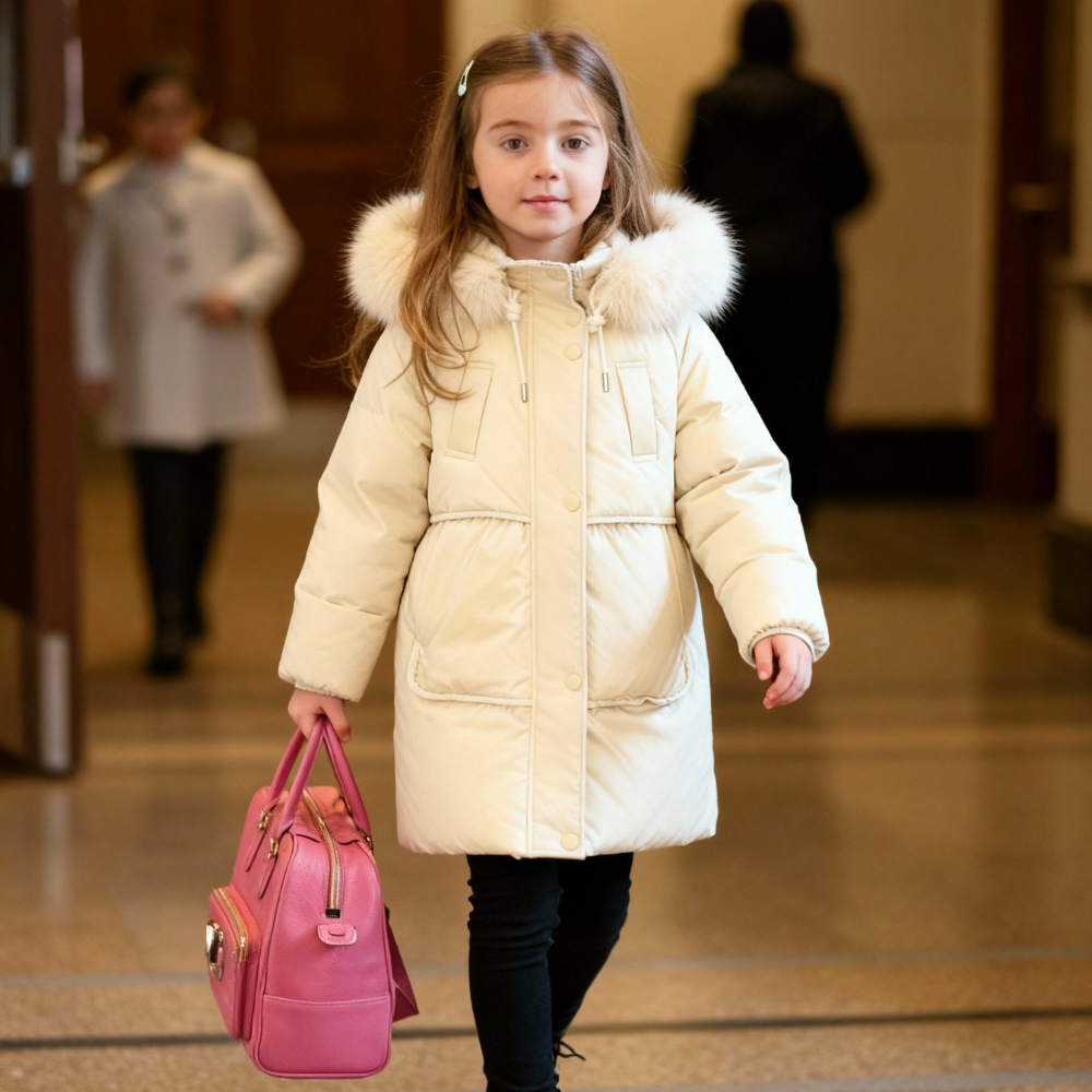 Kids' Winter Coat for Boys and Girls with Long Fit and Faux Fur Collar