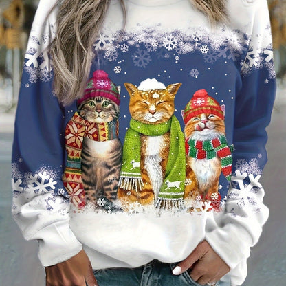 Kitty | Casual Christmas Cat Print Sweatshirt