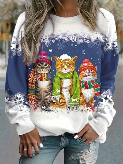 Kitty | Casual Christmas Cat Print Sweatshirt