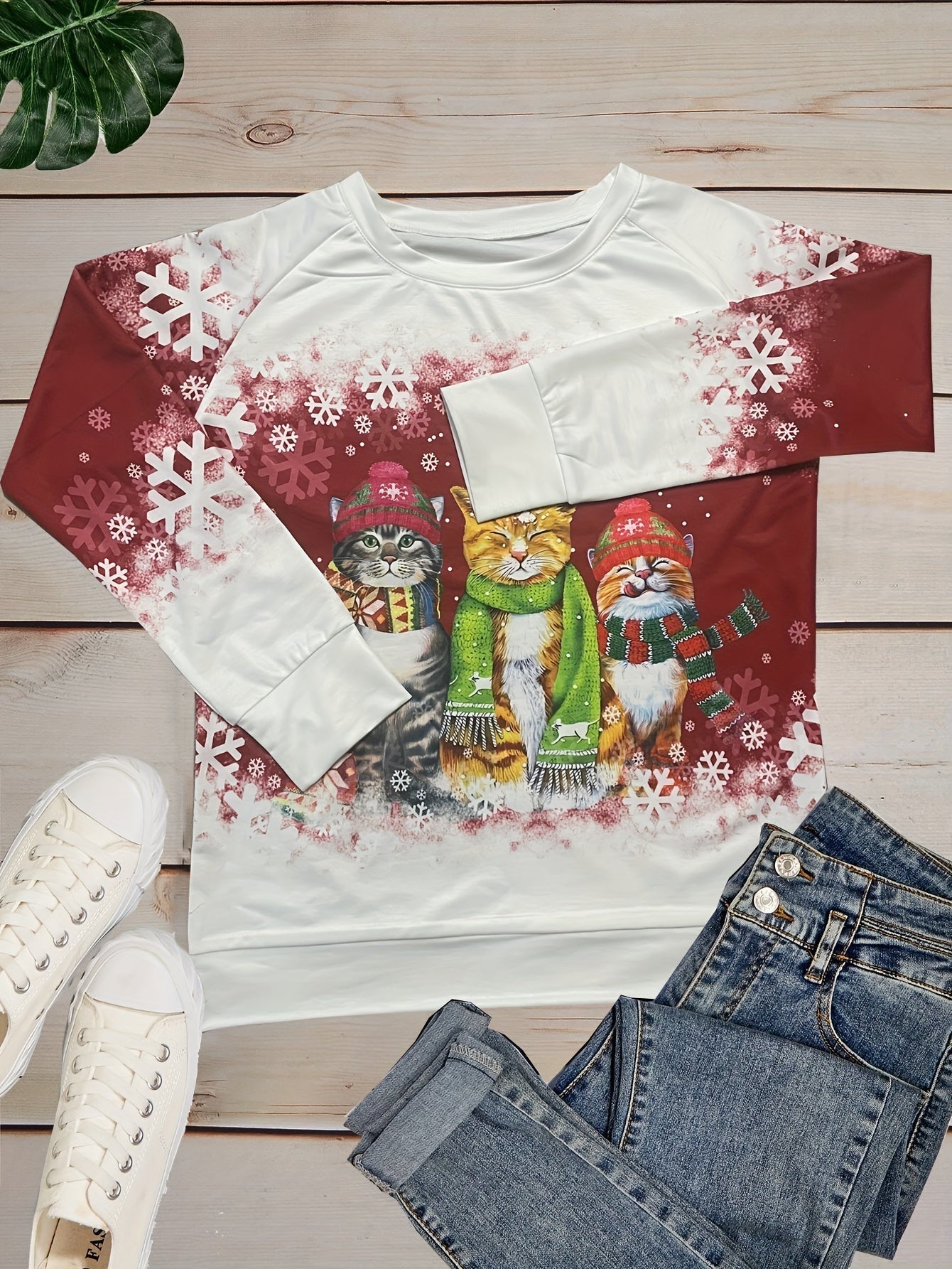 Kitty | Casual Christmas Cat Print Sweatshirt