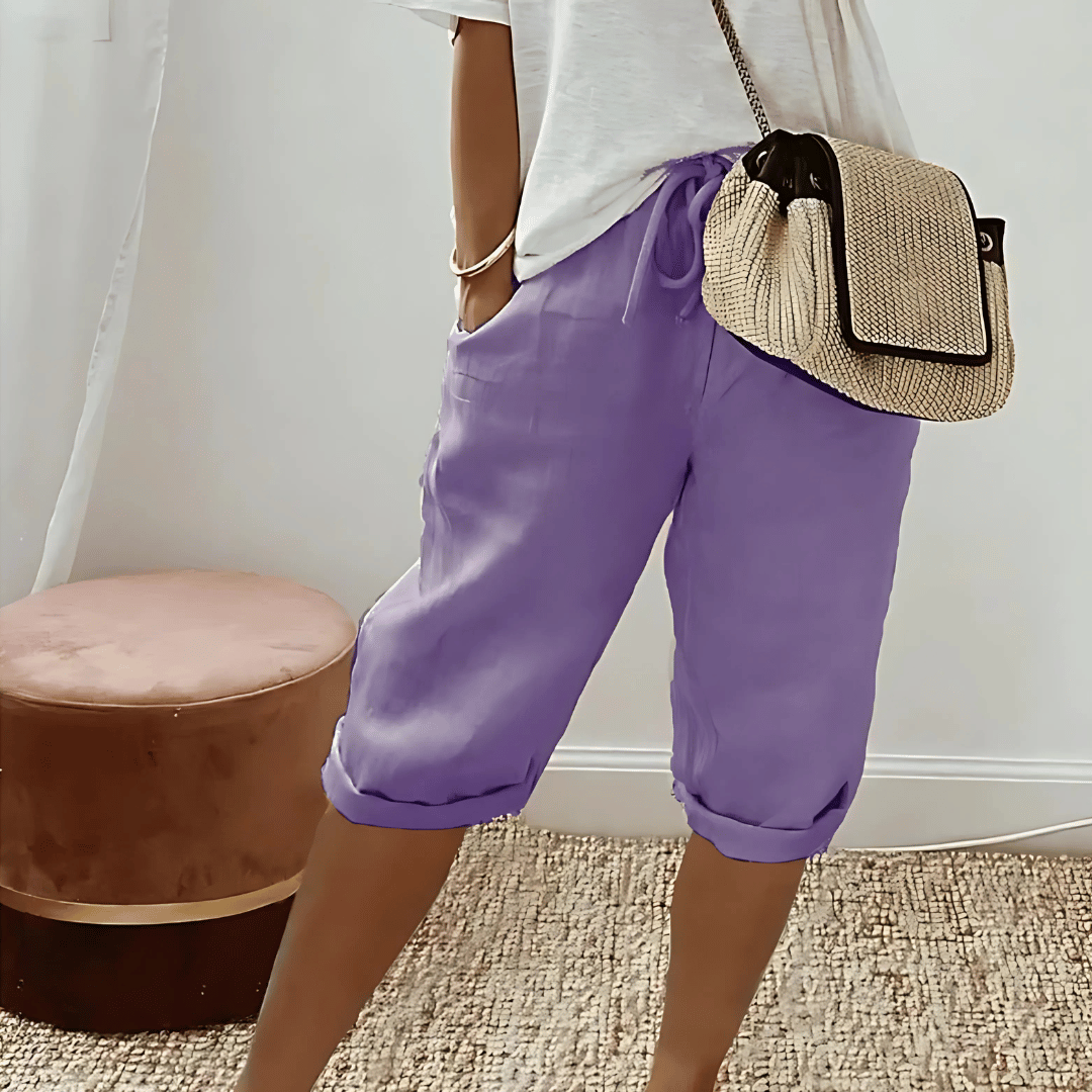 Knee-Length Cotton and Linen Harem Shorts for Women