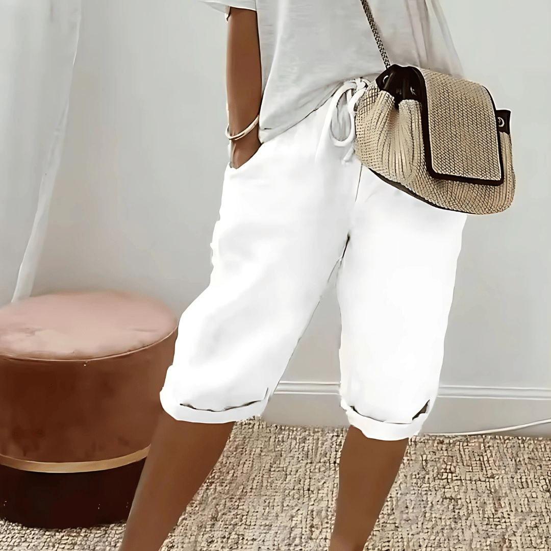 Knee-Length Cotton and Linen Harem Shorts for Women