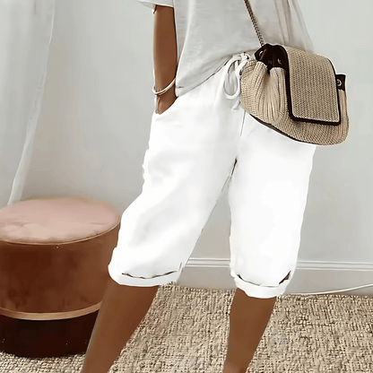 Knee-Length Cotton and Linen Harem Shorts for Women