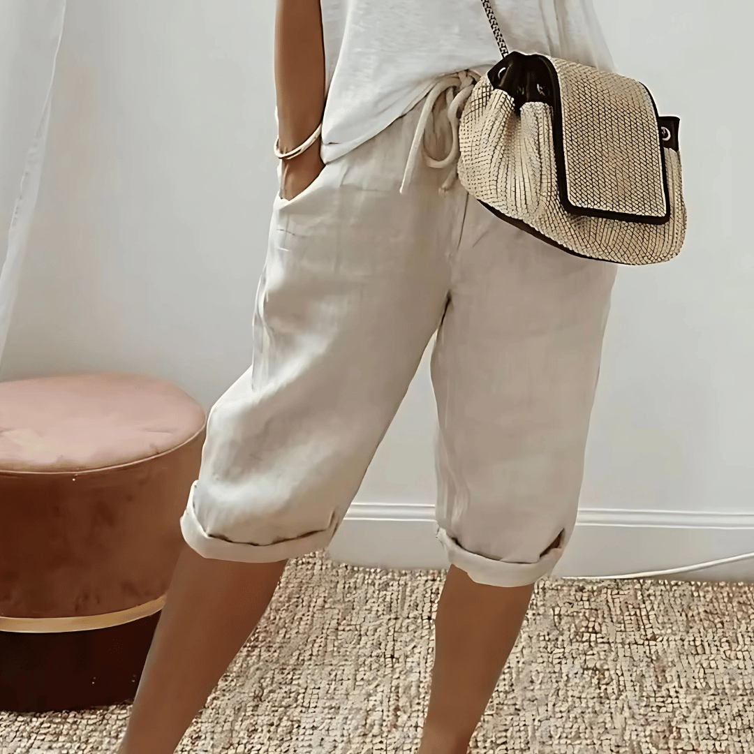 Knee-Length Cotton and Linen Harem Shorts for Women