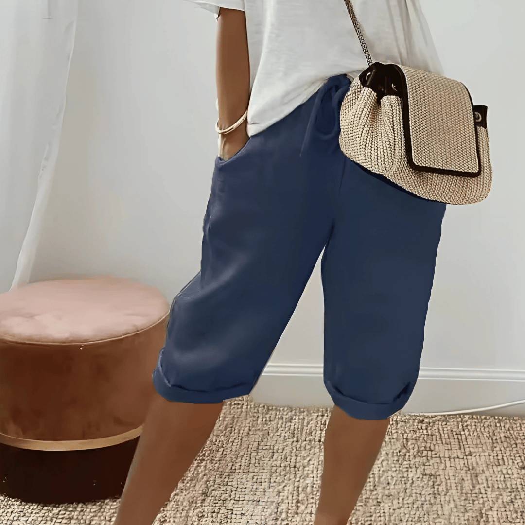 Knee-Length Cotton and Linen Harem Shorts for Women