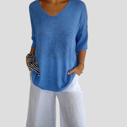 Knitted Top with V-Neck for Women