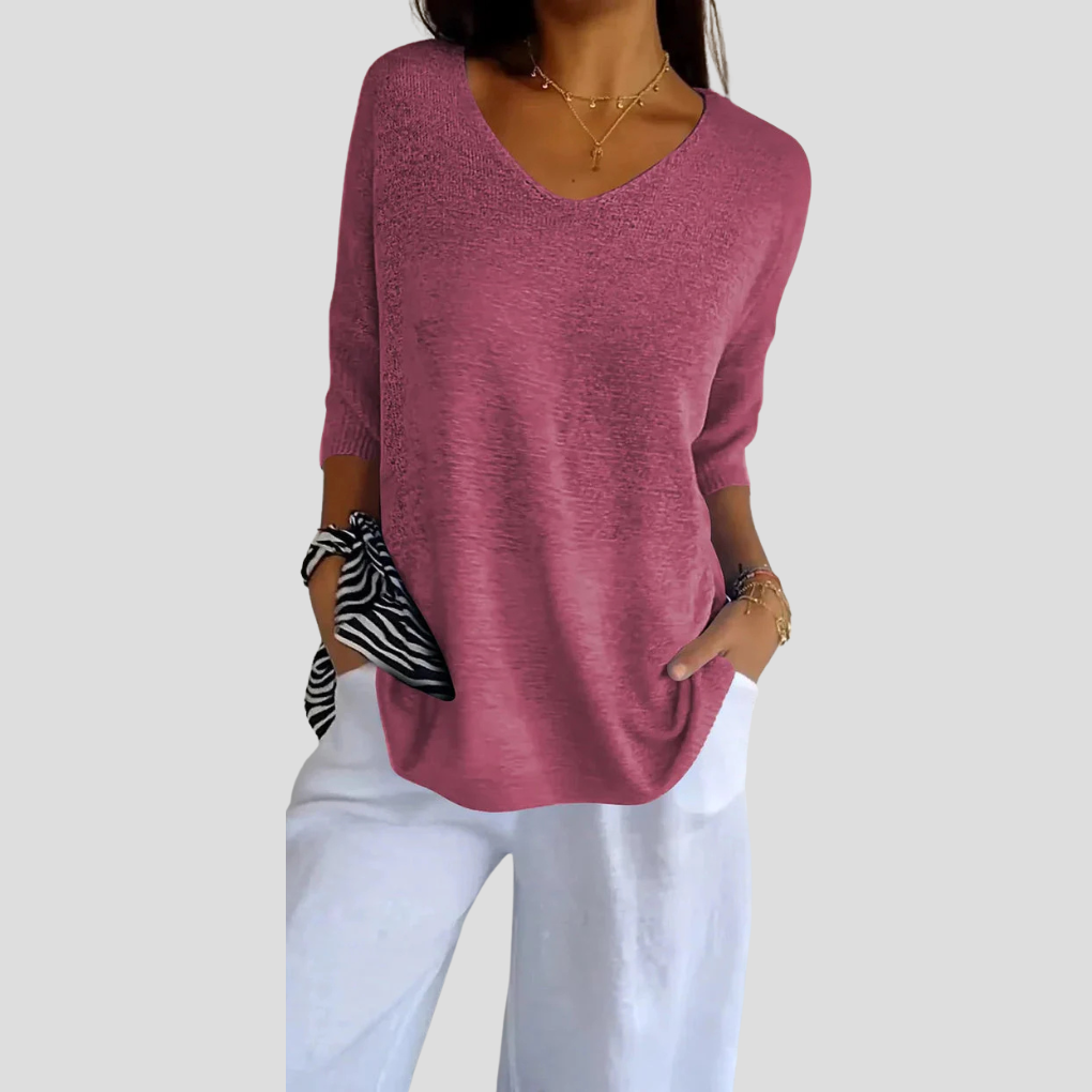 Knitted Top with V-Neck for Women