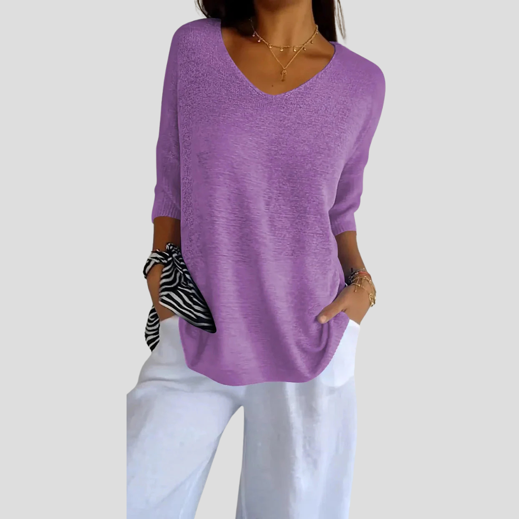 Knitted Top with V-Neck for Women