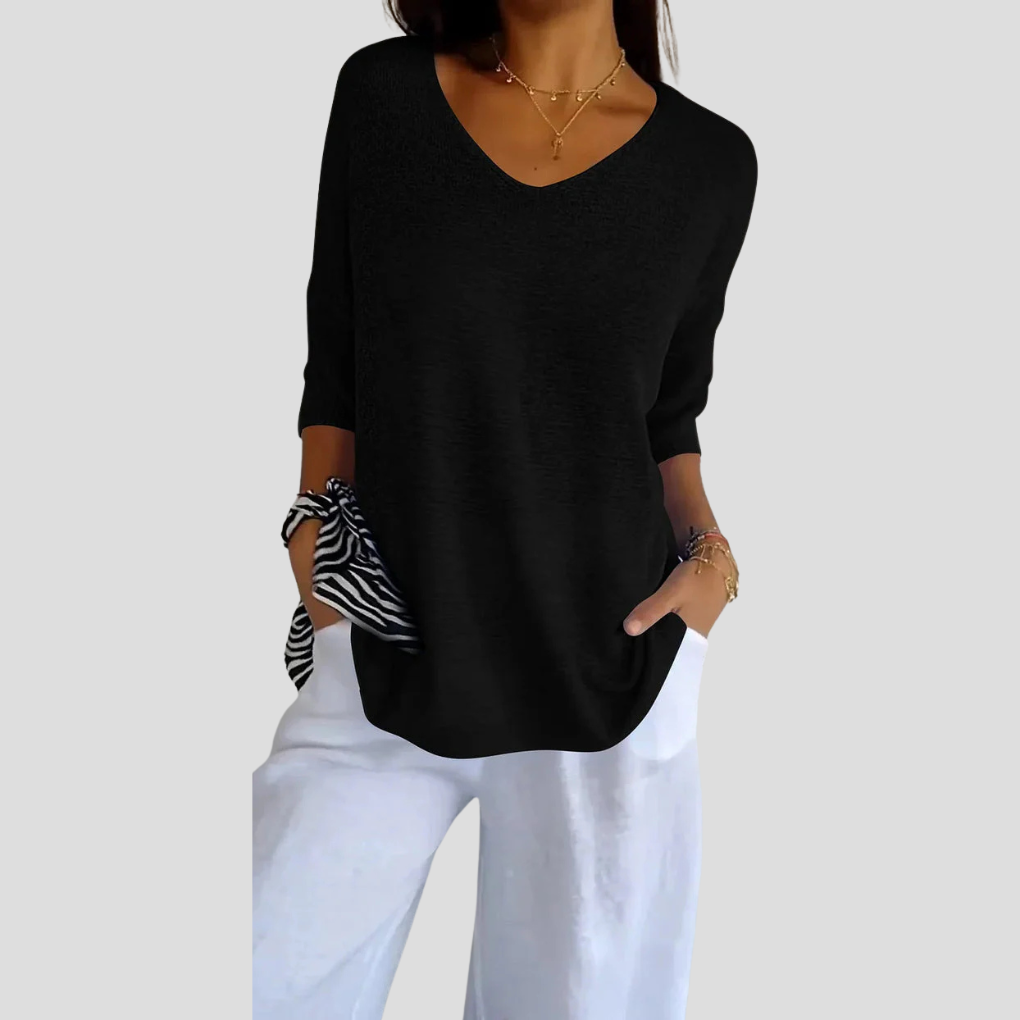 Knitted Top with V-Neck for Women