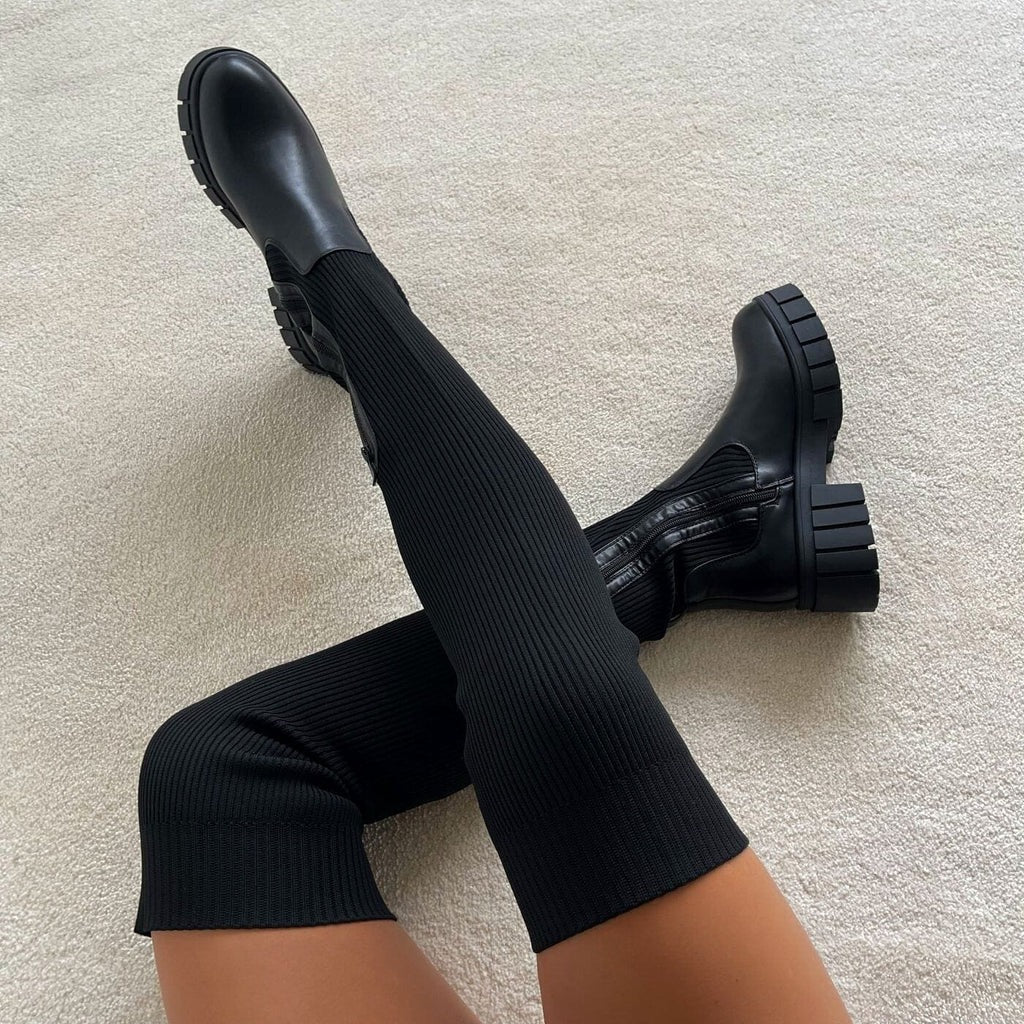 Knitted Women's Boots with Zipper - Erika