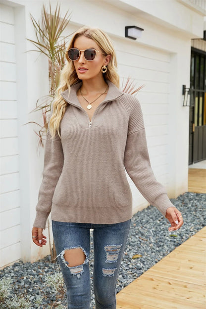 Knitted Women's Sweater with Half Zip - Janel