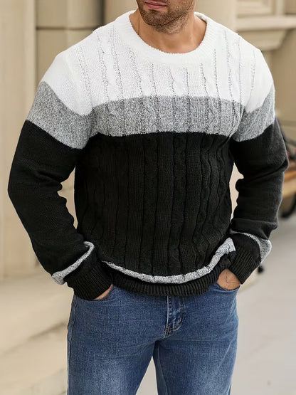 Knitted jumper with colour block design and round neck