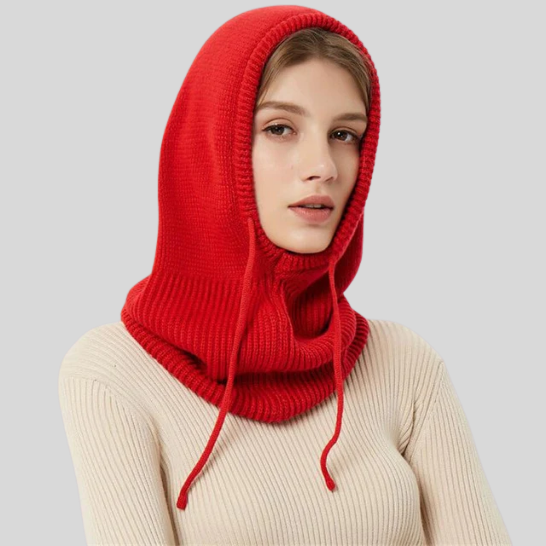 Knitted winter neck warmer with hood